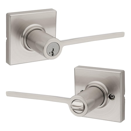 Kwikset Ladera Lever with Square Rose Entry Door Lock SmartKey with 6AL Latch, RCS Strike Satin Nickel Finish 405LRLSQT-15S